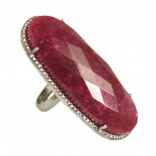 Ruby oval silver cocktail ring